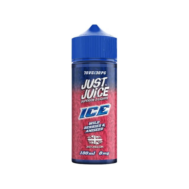 Just Juice Ice Wild Berries & Aniseed 100ml shortfill e-liquid bottle, supplied nicotine free at 0mg