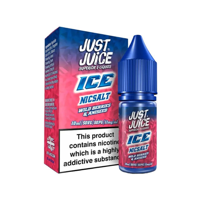 Just Juice Ice Wild Berries & Aniseed Ice nic salt e-liquid, 10ml bottle, 11mg and 20mg strengths