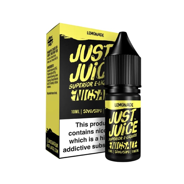 Just Juice Lemonade nic salt e-liquid, 10ml bottle, 50/50 VG/PG, available in 11mg and 20mg for pod kits