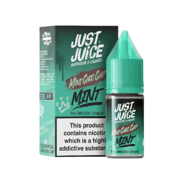 Just Juice Mint Choc Chip nic salt e-liquid, 10ml bottle, available in 10mg and 20mg strengths