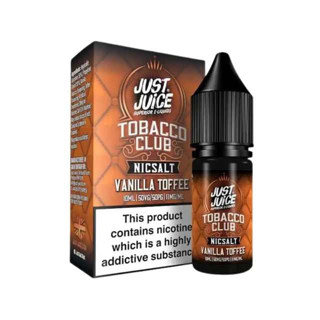 Just Juice Tobacco Club Vanilla Toffee Tobacco nic salt e-liquid, 10ml bottle, 11mg and 20mg strengths