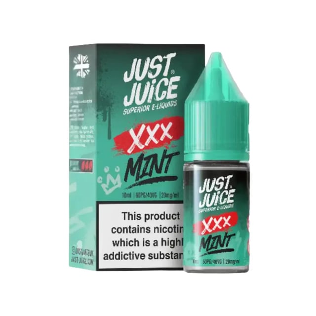Just Juice Xxx Mint nic salt 10ml e-liquid bottle, 50/50 VG/PG, in 10mg and 20mg strengths