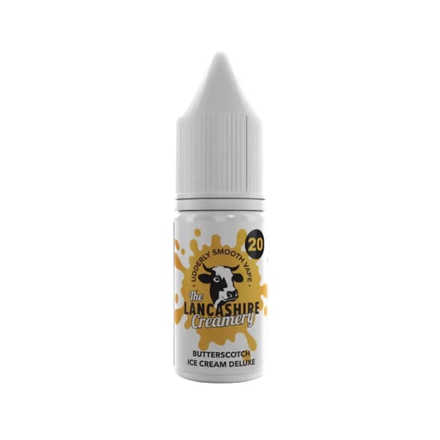 Lancashire Creamery Butterscotch Ice Cream Deluxe 10ml nic salt bottle, 5mg 10mg 20mg strengths, for MTL pod kits