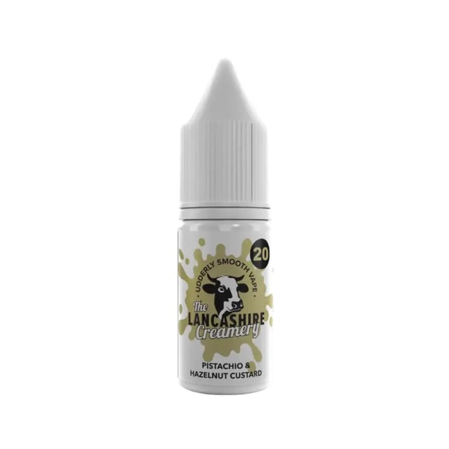 Lancashire Creamery Pistachio & Hazelnut Custard 10ml nic salt e-liquid bottle, 5mg 10mg 20mg strengths