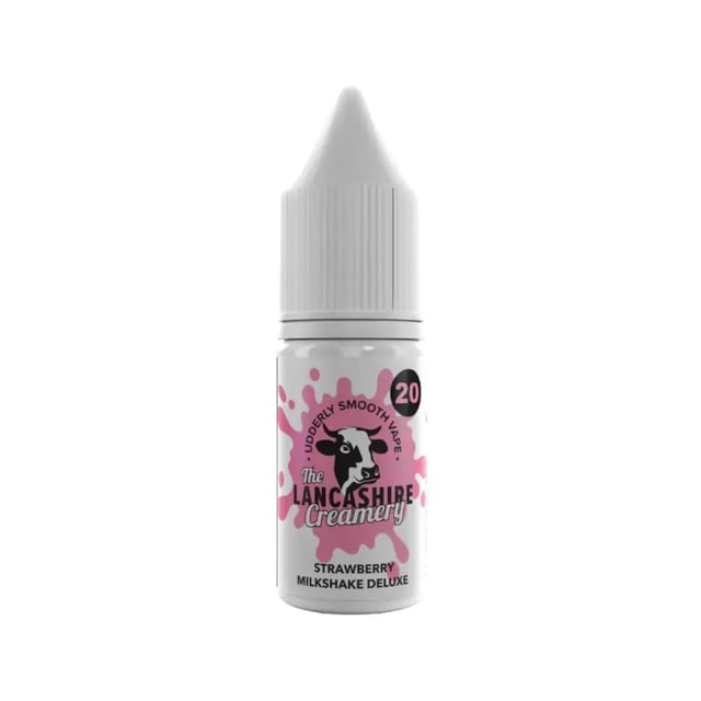 Lancashire Creamery Strawberry Milkshake Deluxe 10ml nic salt e-liquid bottle, 5mg 10mg 20mg strengths