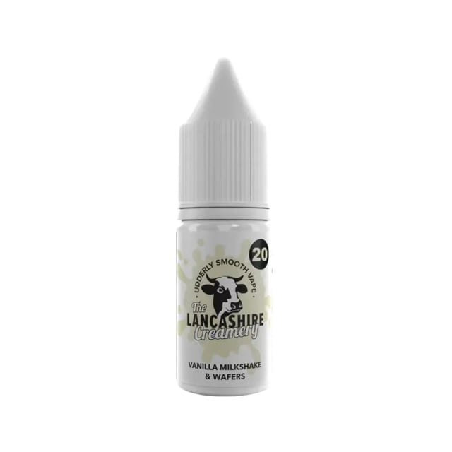 Lancashire Creamery Vanilla Milkshake & Wafers 10ml nic salt e-liquid bottle, 5mg 10mg 20mg strengths