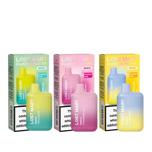 Lost Mary BM600 prefilled pod vape kit with USB-C rechargeable battery and MaryLiq pod