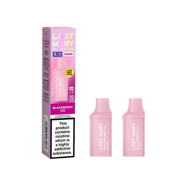 Lost Mary BM600 Prefilled Pods pack, showing two click-in 2ml pods for the Lost Mary BM600 prefilled pod kit