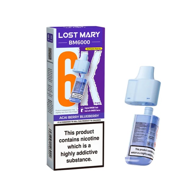 Lost Mary BM6000 Refill Pods, a prefilled pod kit designed for the Lost Mary BM6000 vape kit