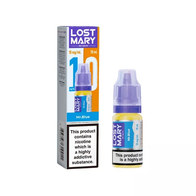 Lost Mary Mr Blue nic salt e-liquid, 10ml bottle, berry and menthol flavour, 5mg 10mg 20mg strengths
