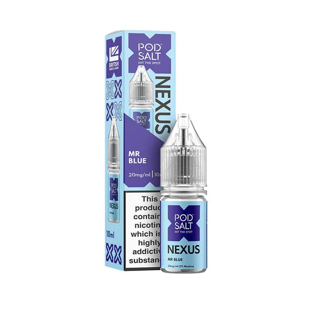 Pod Salt Nexus Mr Blue nic salt e-liquid, 10ml bottle, available in 5mg, 10mg and 20mg strengths