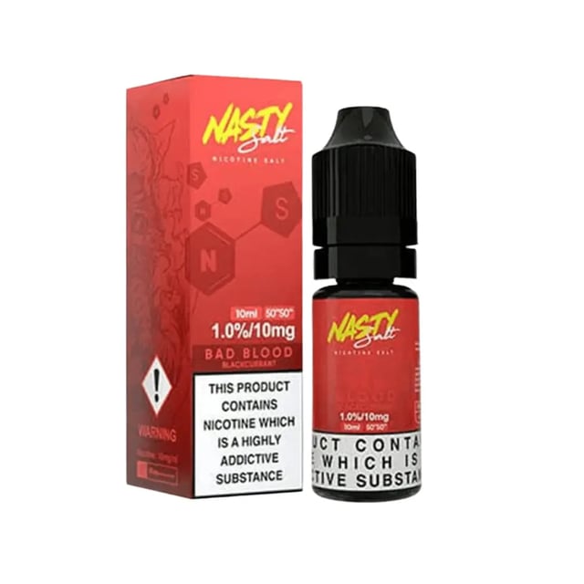 Nasty Salt Reborn Bad Blood 10ml nic salt e-liquid bottle, blackcurrant mint flavour, 10mg and 20mg strengths