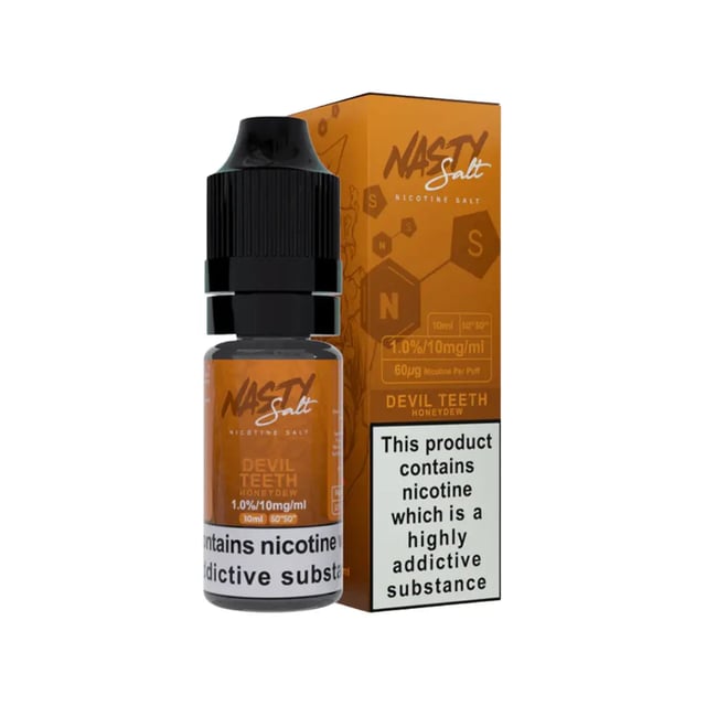 Nasty Salt Reborn Devil Teeth 10ml nic salt e-liquid bottle, shown in 10mg and 20mg strengths