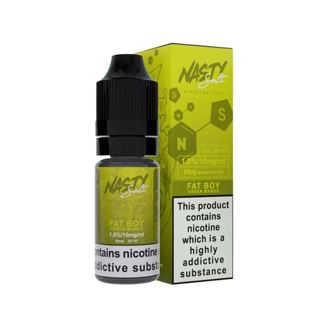 Nasty Salt Reborn Fat Boy 10ml nic salt e-liquid bottle, mango mint flavour, 10mg and 20mg strengths