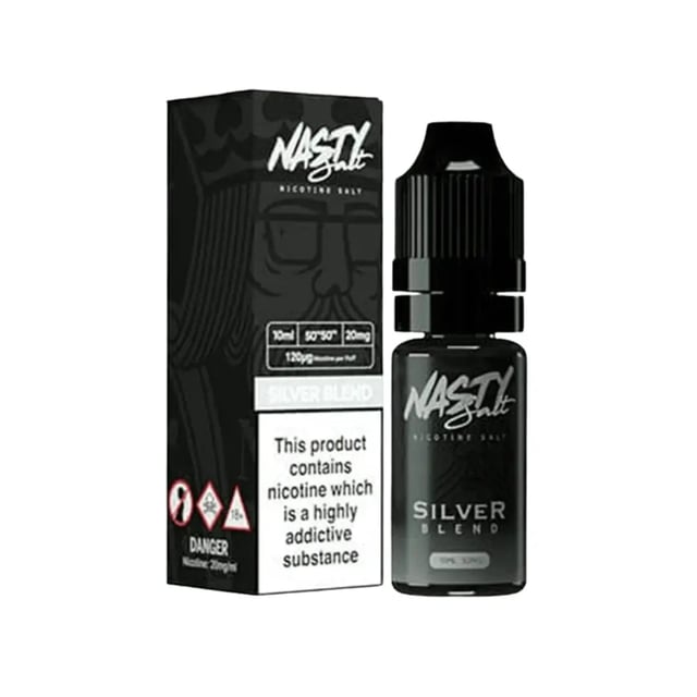 Nasty Salt Reborn Silver Blend 10ml nic salt e-liquid bottle, tobacco and vanilla custard flavour, 10mg and 20mg