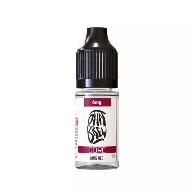 Ohm Brew Core Mrs Red 50/50 freebase e-liquid, 10ml bottle, available in 3mg, 6mg, 12mg and 18mg