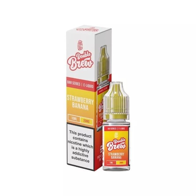 Ohm Brew Double Brew Strawberry Banana 10ml nic salt e-liquid bottle, available in 5mg, 10mg and 20mg