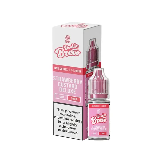 Ohm Brew Double Brew Strawberry Custard Deluxe 10ml nic salt e-liquid bottle, 5mg, 10mg and 20mg strengths