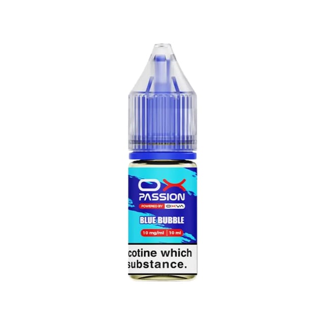 OX Passion Blue Bubble nic salt 10ml bottle, 50/50 VG/PG, available in 10mg and 20mg strengths