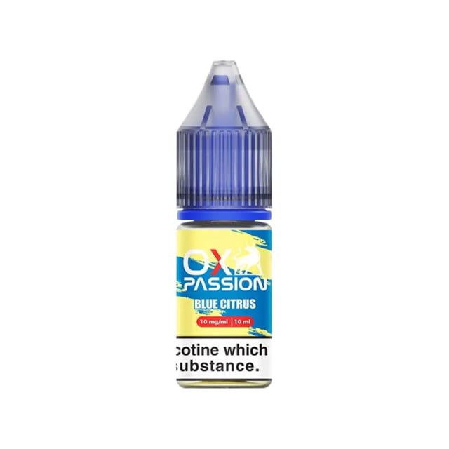 OX Passion Blue Citrus nic salt e-liquid, 10ml bottle, 10mg and 20mg strengths, for OXVA Xlim MTL pod kits