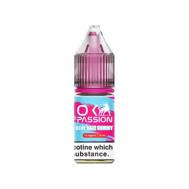OX Passion Blue Razz Gummy nic salt e-liquid, 10ml bottle, 10mg and 20mg, 50VG/50PG