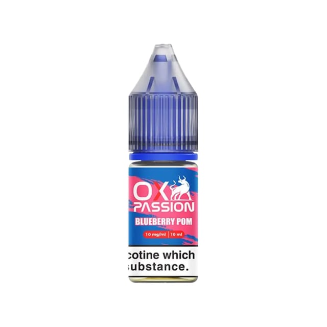OX Passion Blueberry Pom nic salt e-liquid, 10ml bottle, 50/50 VG/PG, 10mg and 20mg strengths