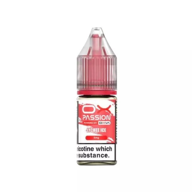 OX Passion Lychee Ice 10ml nic salt bottle, 50/50 MTL e-liquid in 5mg, 10mg and 20mg strengths