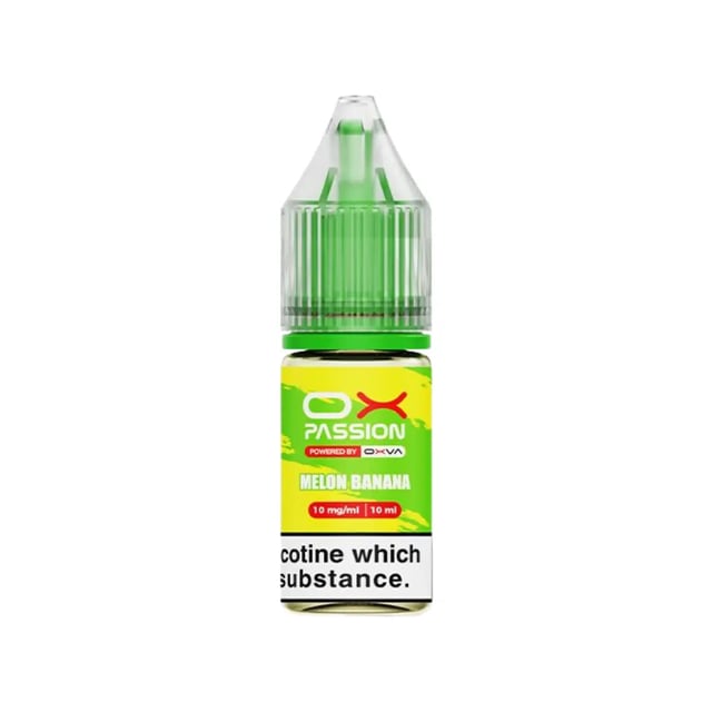 OX Passion Melon Banana nic salt e-liquid, 10ml bottle, 50/50 VG/PG, 10mg and 20mg strengths for MTL pod kits