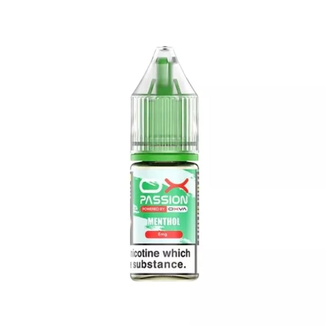 OX Passion Menthol 10ml nic salt e-liquid bottle, 50/50 blend, available in 5mg 10mg 20mg strengths