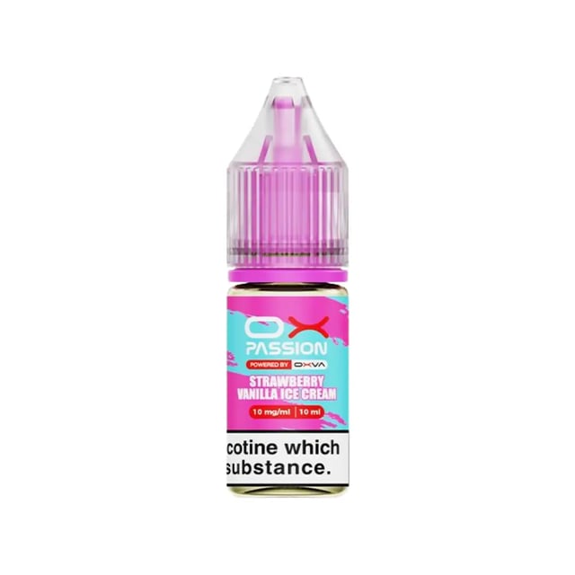 OX Passion Strawberry Vanilla Ice Cream nic salt e-liquid, 10ml bottle, 10mg and 20mg strengths, 50VG/50PG