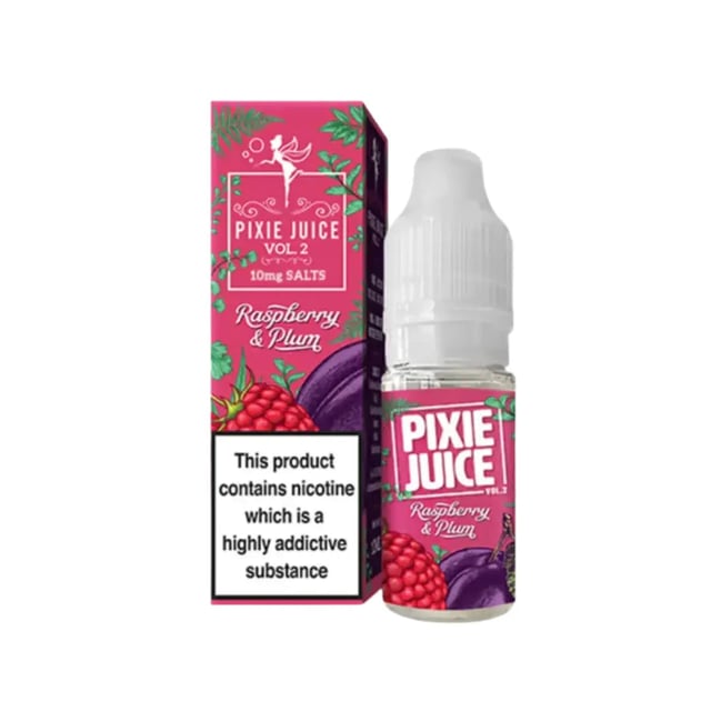 Pixie Juice Raspberry & Plum nic salt e-liquid, 10ml bottle, 50/50 VG/PG, available in 10mg and 20mg strengths
