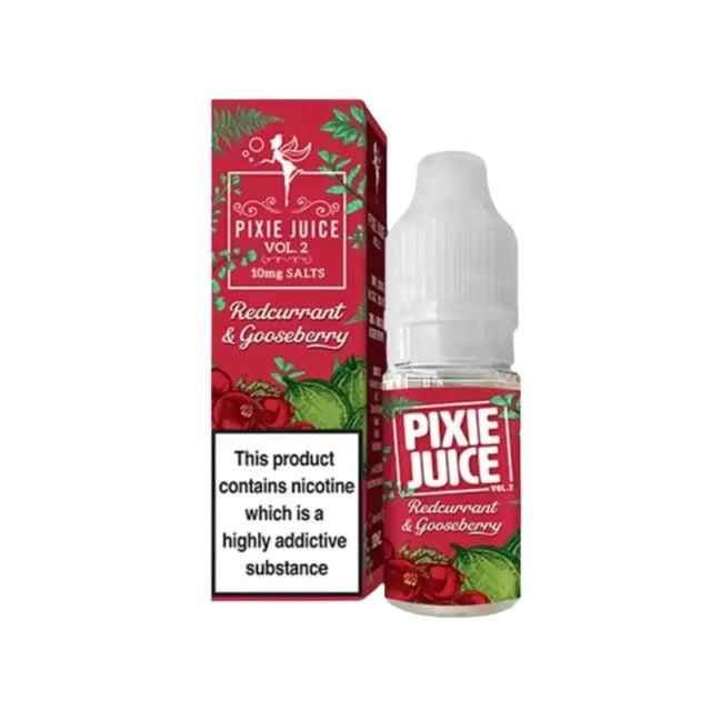 Pixie Juice Redcurrant & Gooseberry nic salt e-liquid, 10ml bottle, available in 10mg and 20mg strengths