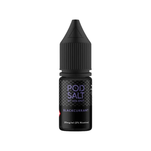 Pod Salt Core Blackcurrant nic salt e-liquid, 10ml bottle, 50/50 VG/PG, shown in 11mg and 20mg strengths
