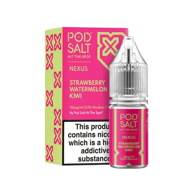 Pod Salt Nexus Strawberry Watermelon Kiwi nic salt e-liquid, 10ml bottle, available in 10mg and 20mg