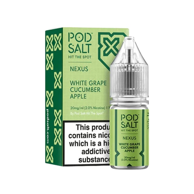 Pod Salt Nexus White Grape Cucumber Apple nic salt e-liquid, 10ml bottle, 10mg and 20mg strengths