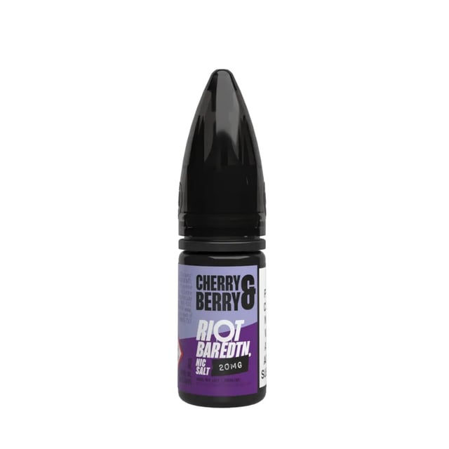 Riot Squad Bar Edition Cherry & Berry nic salt, 10ml bottle, shown in 10mg and 20mg strengths