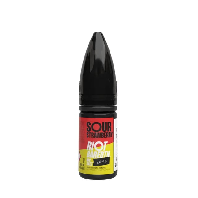 Riot Squad Bar Edition Sour Strawberry nic salt 10ml bottle, available in 10mg and 20mg strengths