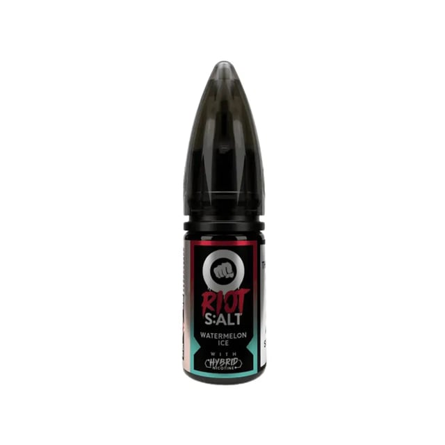 Riot Squad Watermelon Ice Nic Salt 10ml e-liquid bottle, 50/50 VG/PG, available in 10mg and 20mg strengths