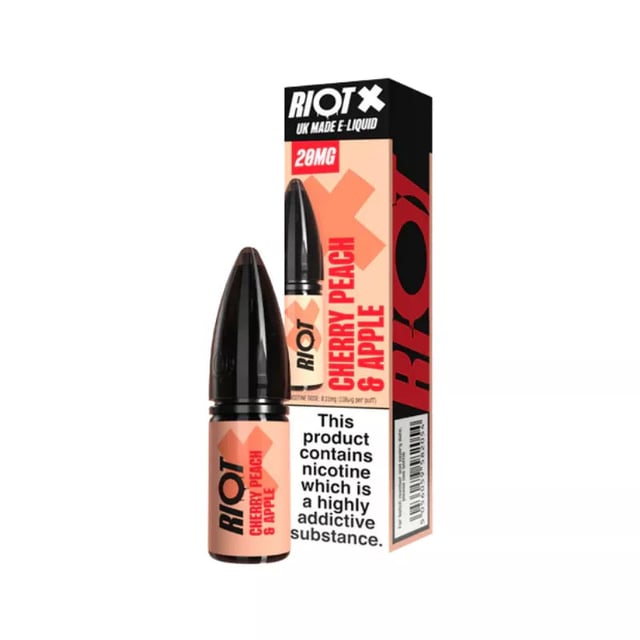 Riot X Cherry Peach & Apple nic salt 10ml bottle, 50/50 e-liquid in 10mg and 20mg strengths