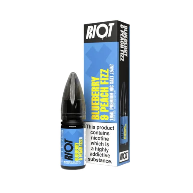 Riot X Blueberry & Peach Fizz nic salt e-liquid, 10ml bottle, 50/50 VG/PG, 10mg and 20mg strengths