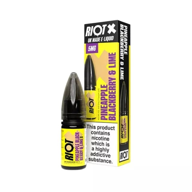 Riot X Pineapple Blackberry Lime nic salt 10ml bottle, 10mg and 20mg strengths, 50/50 VG/PG for pod kits