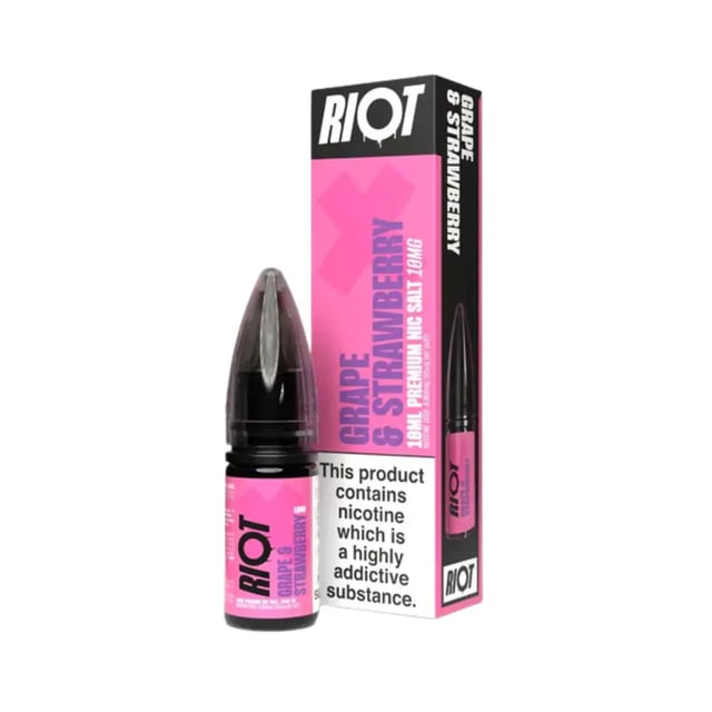 Riot X Grape & Strawberry nic salt e-liquid, 10ml bottle, 10mg and 20mg strengths