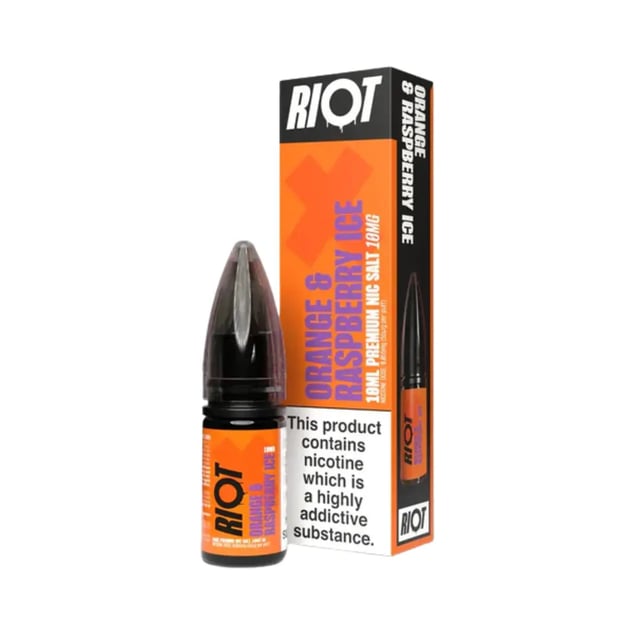 Riot X Orange & Raspberry Ice nic salt 10ml bottle, 50/50 VG/PG, 10mg and 20mg strengths