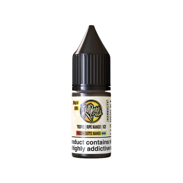 Ruthless Bar Saltz Frozen Exotic Mango On Ice 10ml nic salt e-liquid bottle, 10mg and 20mg strengths