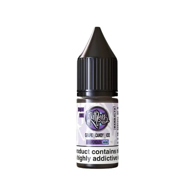 Ruthless Bar Saltz Grapeheads On Ice 10ml nic salt e-liquid bottle, available in 10mg and 20mg strengths