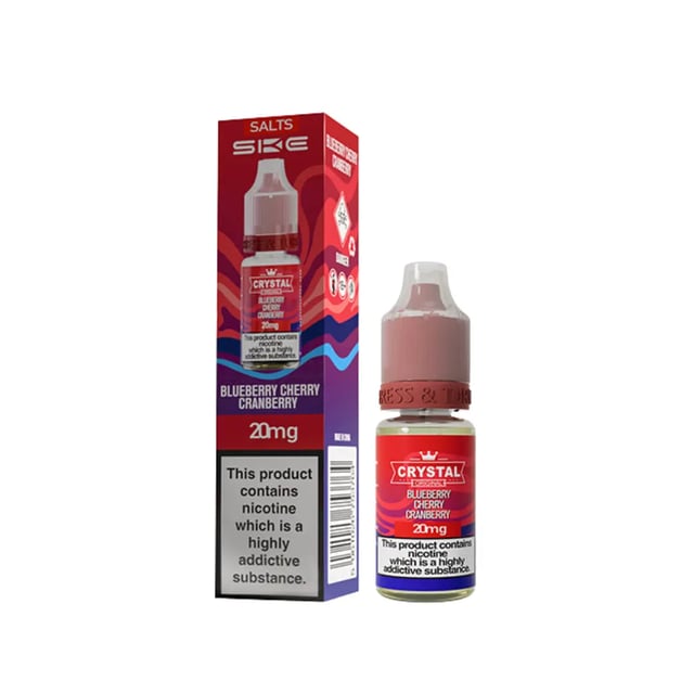 SKE Crystal Blueberry Cherry Cranberry nic salt 10ml bottle, 50/50 VG/PG, 10mg and 20mg strengths