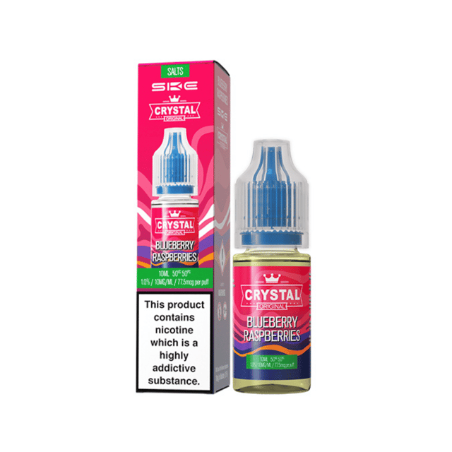 SKE Crystal Blueberry Raspberries nic salt 10ml bottle, available in 10mg and 20mg strengths