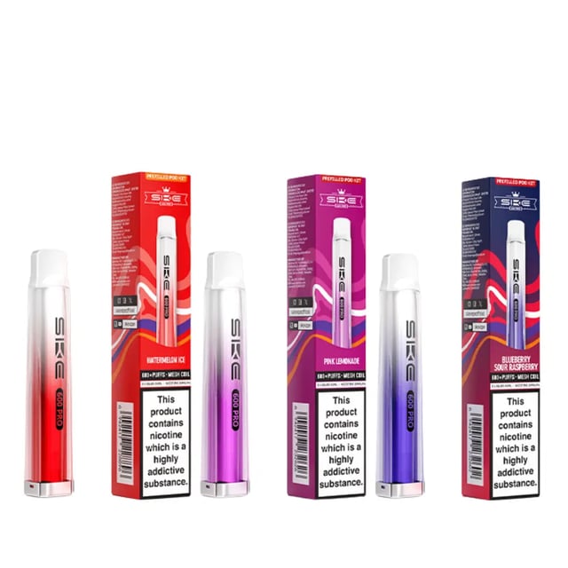 SKE Crystal 600 Pro prefilled pod kit device shown with its rechargeable battery and 2ml prefilled pod