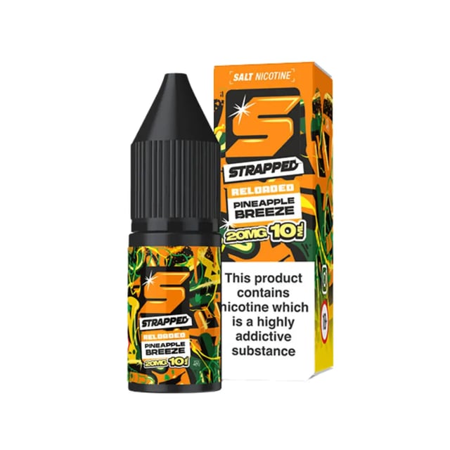 Strapped Reloaded Pineapple Breeze nic salt e-liquid, 10ml bottle, 10mg and 20mg strengths