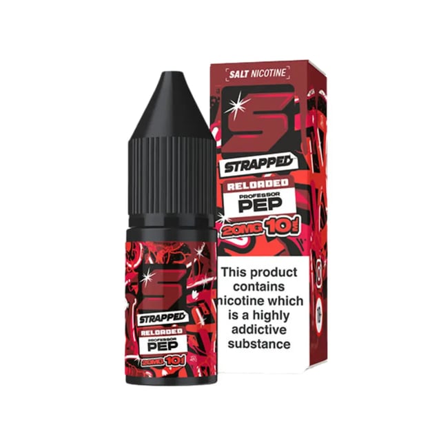 Strapped Reloaded Professor Pep cola nic salt e-liquid, 10ml bottle, 10mg and 20mg strengths